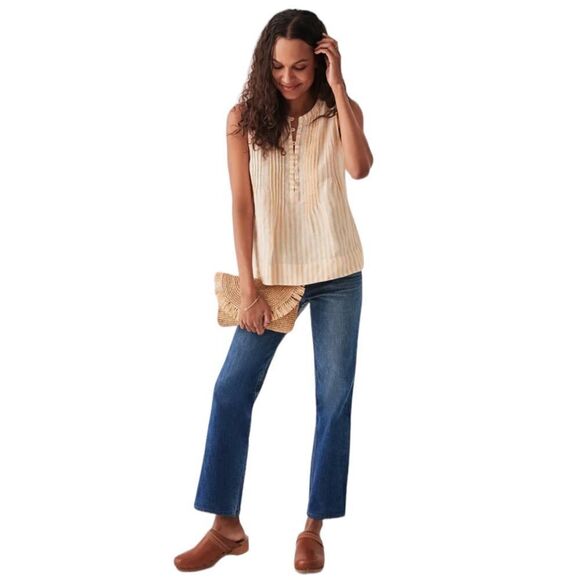 Faherty Isha Top Yellow Stripe Linen Size Medium NWT - Picture 2 of 15